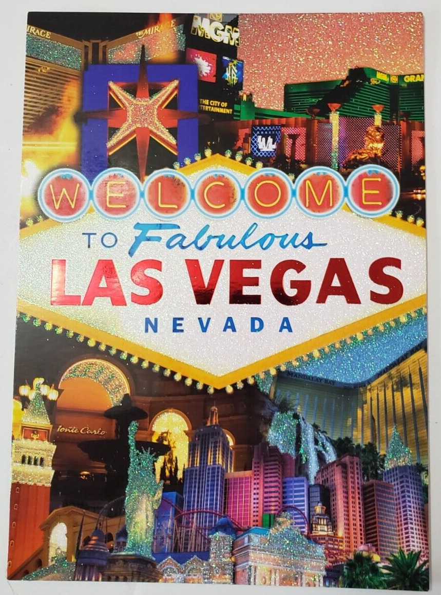 Postcard Glittered Welcome to Fabulous Las Vegas, Nevada 5x7