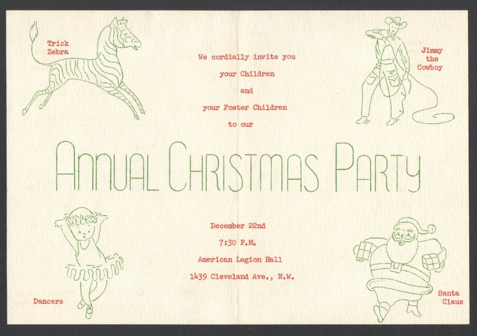1948 Christmas Card Invitation Childrens Bureau & Family Services Annual Party