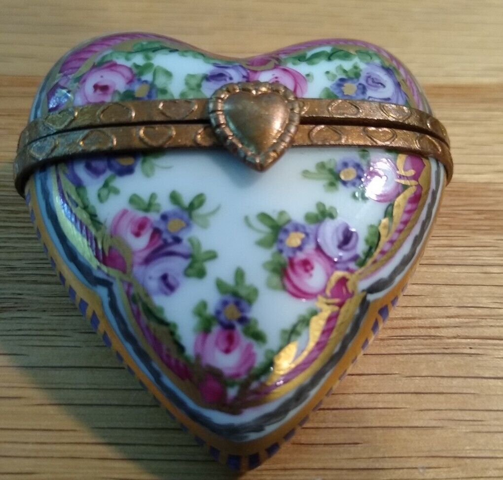 Vintage Heart Shaped Limoges Hinged Trinket Box France