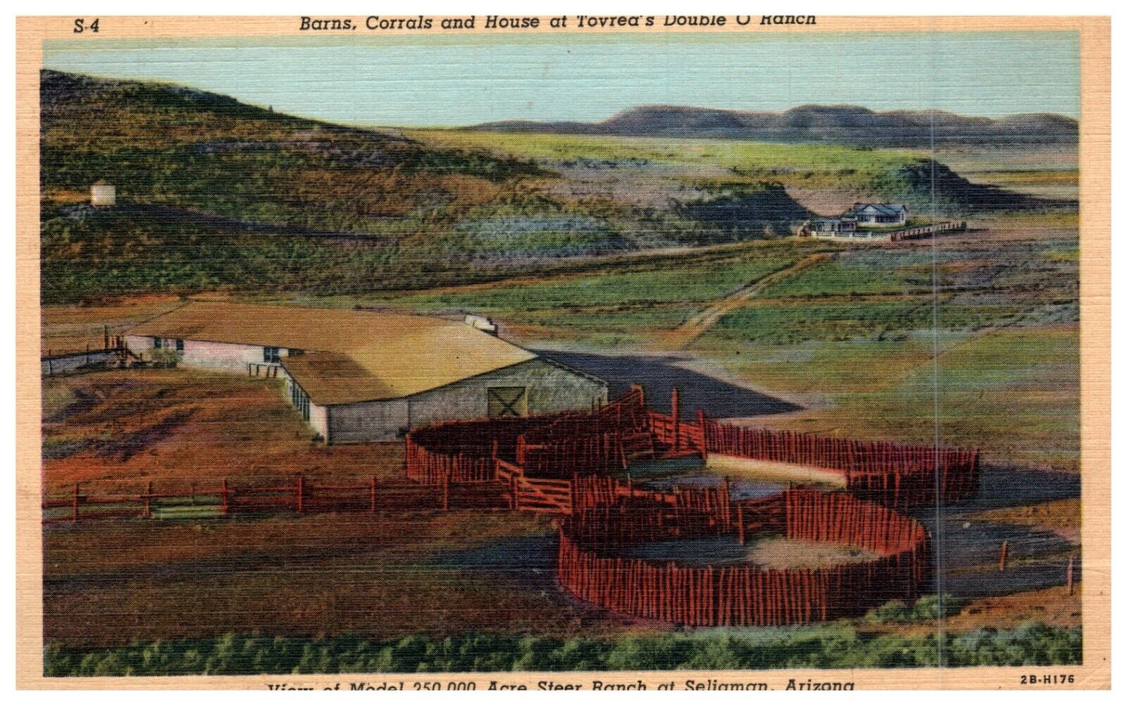 Vintage Postcard Seligman Arizona Tovea\'s Double O Ranch Aerial View Barns-F2-41