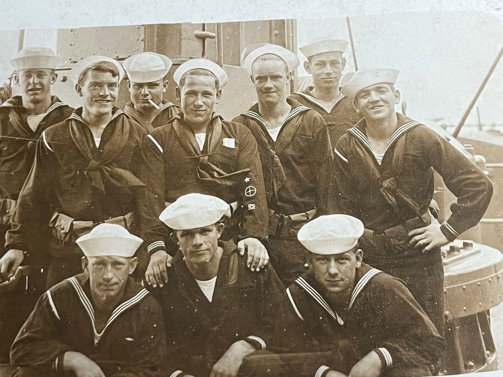 Antique Postcard RPPC Navy Crew Man Smoking Battleship Circa 1900s
