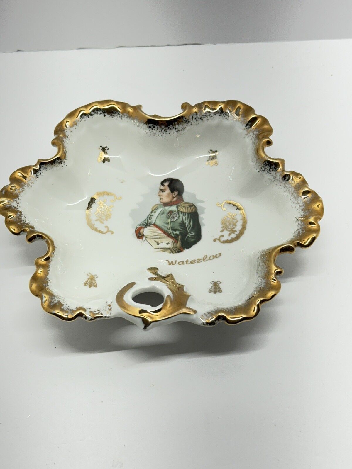 8” Napoleon Bonaparte Waterloo Dish W/gold Porcelaine De Luxe Corse FRANCE