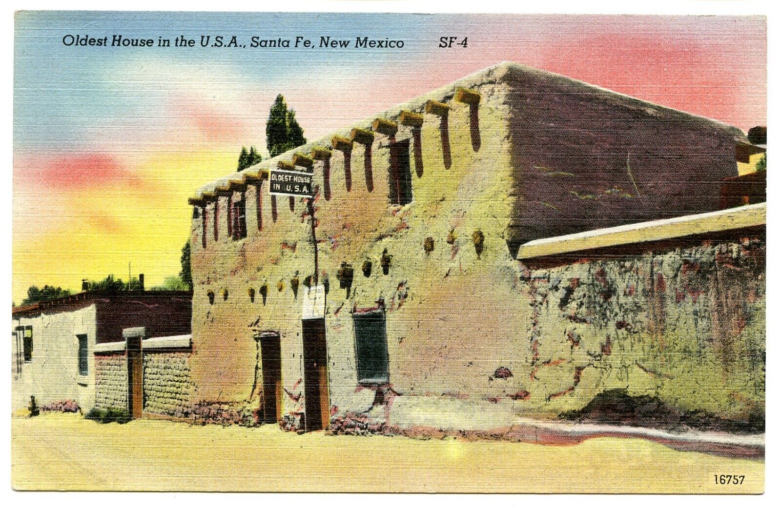 Santa Fe New Mexico NM - Oldest House in the USA Vintage Linen Postcard