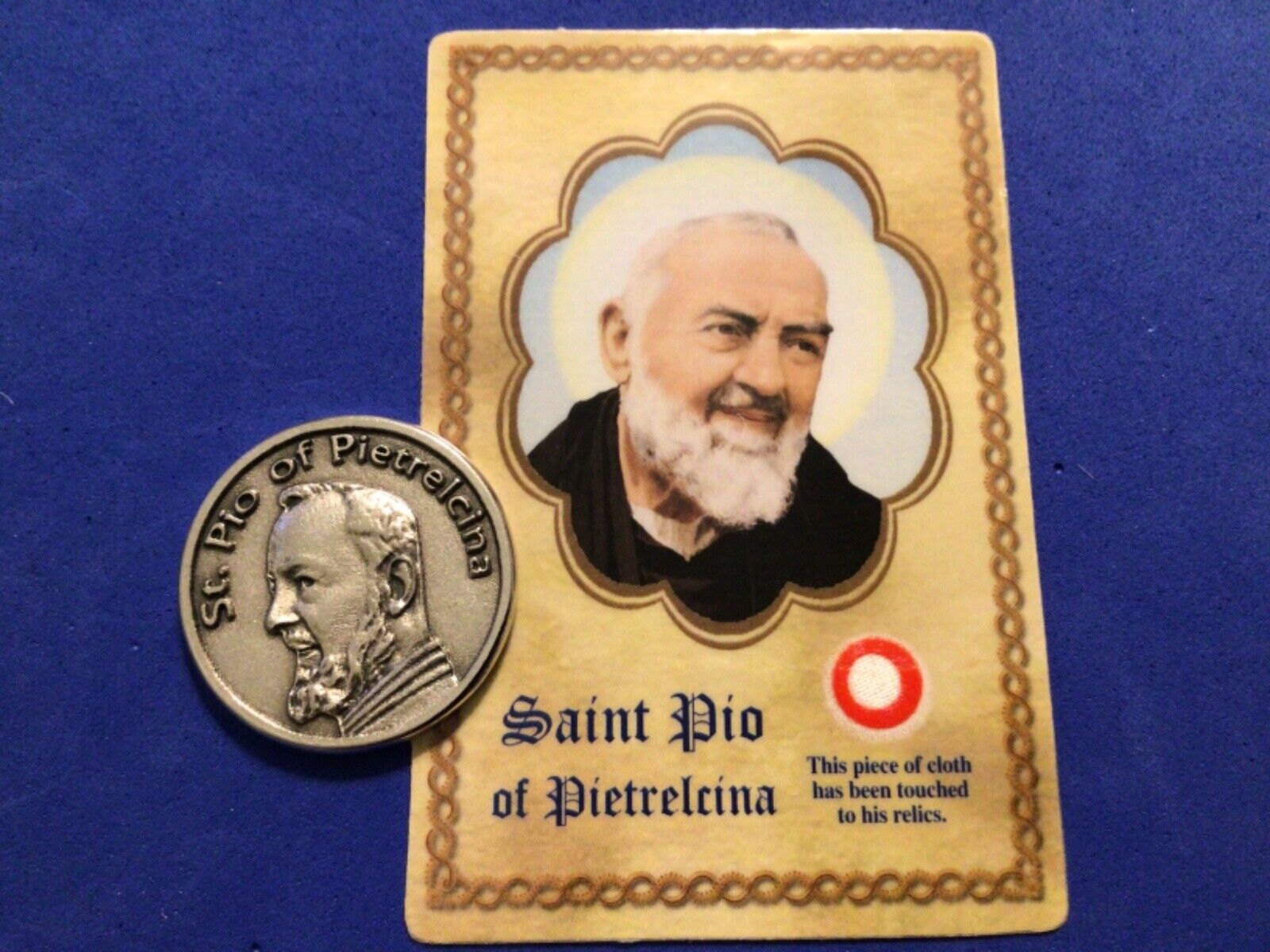 St Padre Pio Pocket Token Healing Pray Hope Don't Worry Saint Relic Card