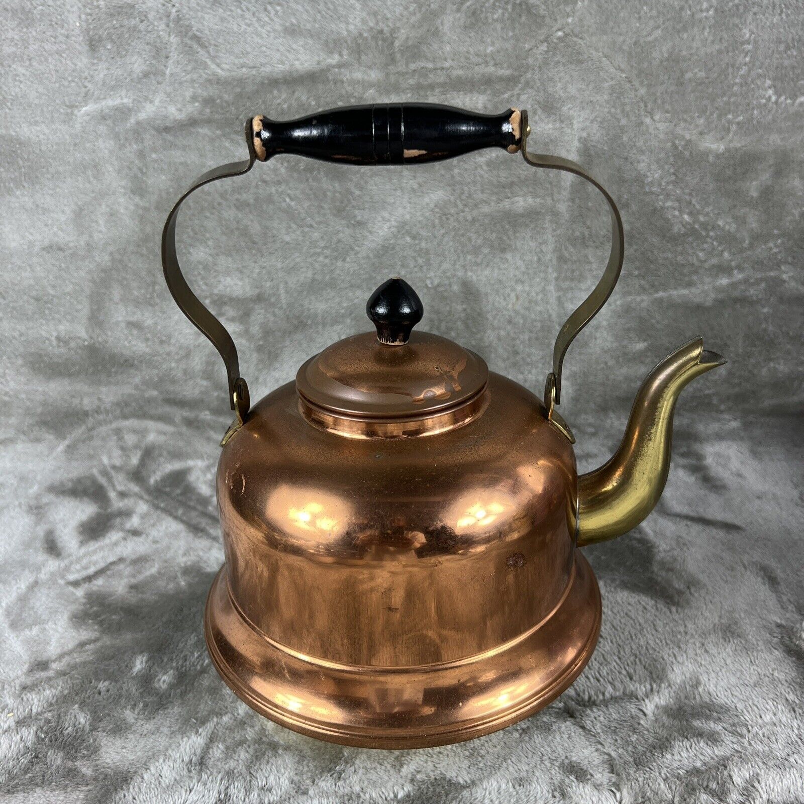 Antique Holland Tea Kettle Brass/Copper Black Wood Handle