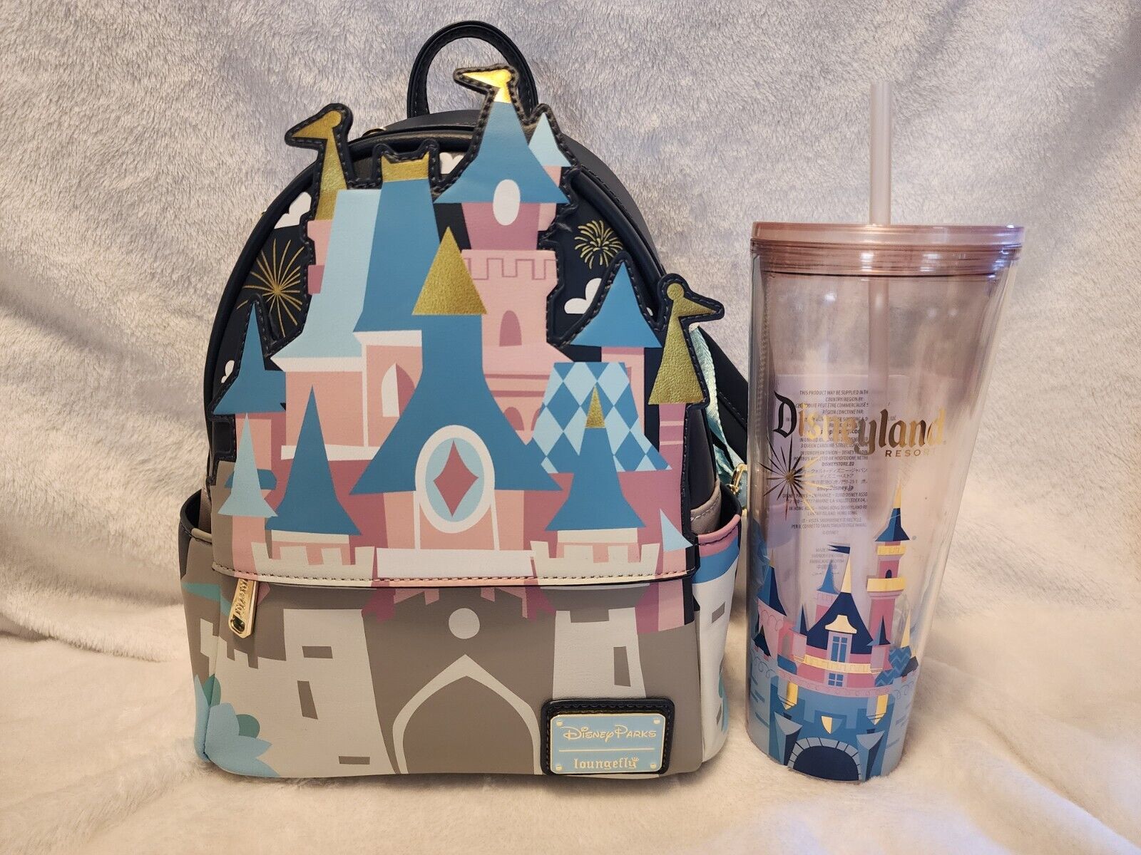 HTF Loungefly Disneyland Paris Sleeping Beauty Castle Mini Backpack LE & Tumbler
