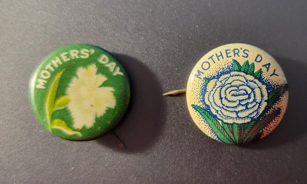 Antique Vintage Mother\'s Day Pin (lot of 2) Dietz Judson Press Button 3/4\