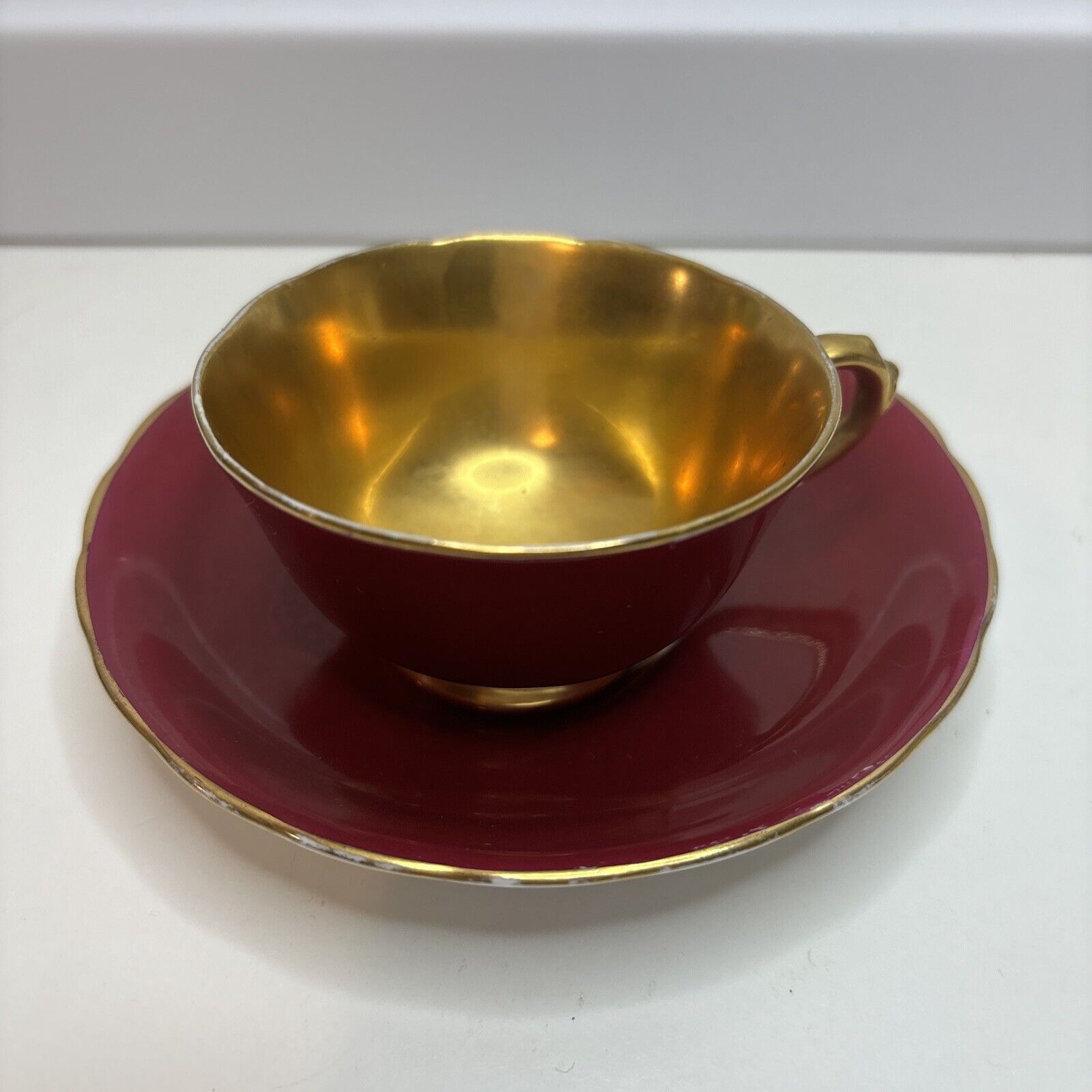 Tuscan Fine English Bone China Teacup Saucer Gold Inside Red Exterior