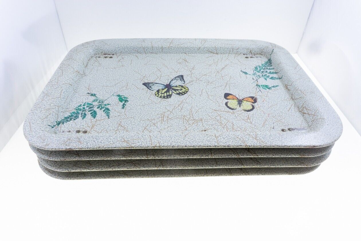 Very Cool Vintage MCM TV Trays with Butterflies - Set of 4 With Foldout Legs