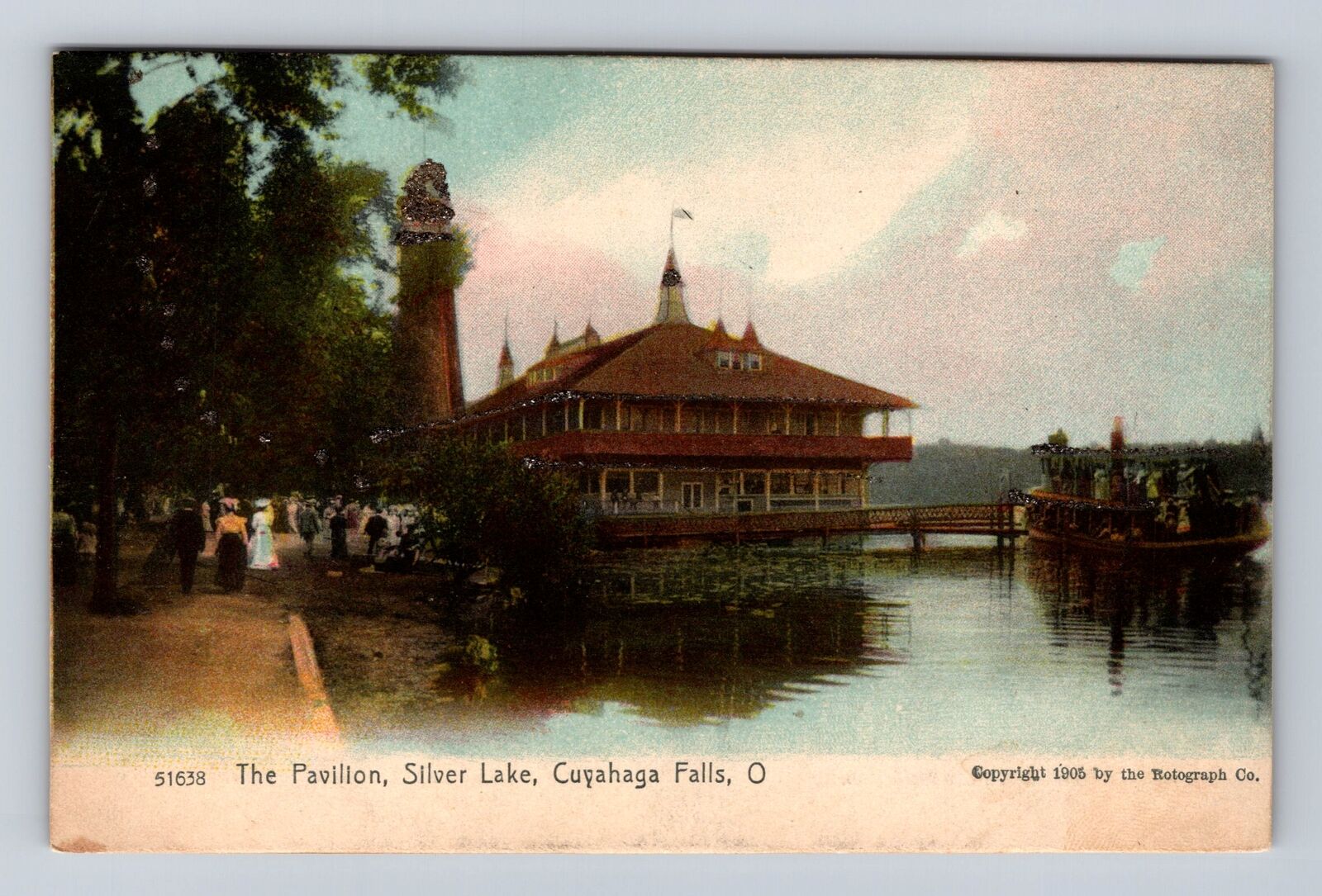 Cuyahoga Falls OH- Ohio, The Pavilion, Silver Lake, Antique, Vintage Postcard