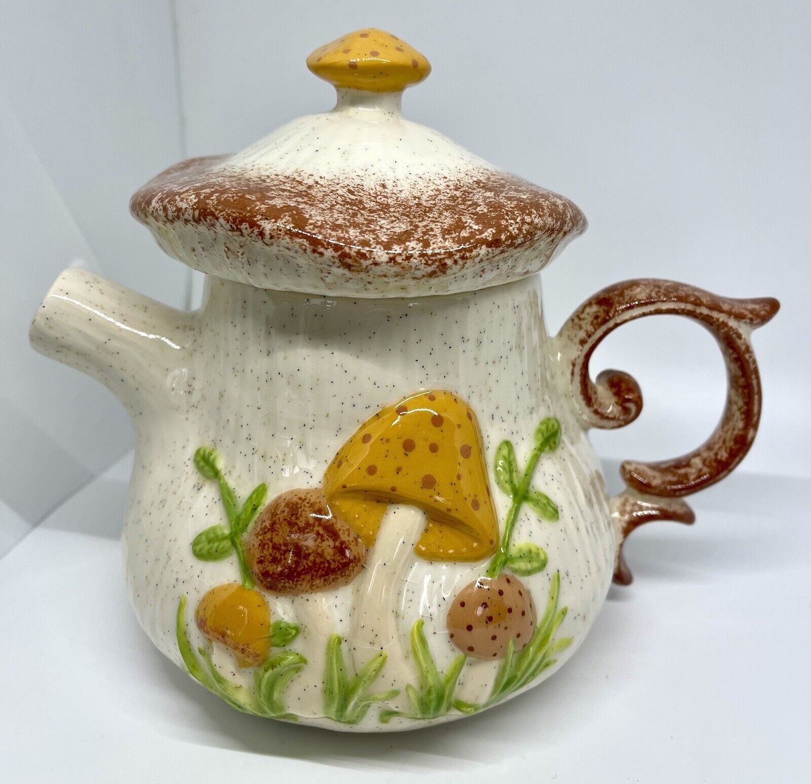 Vintage Arnel’s Double Sided Mushroom Pattern Teapot with Lid 1970s