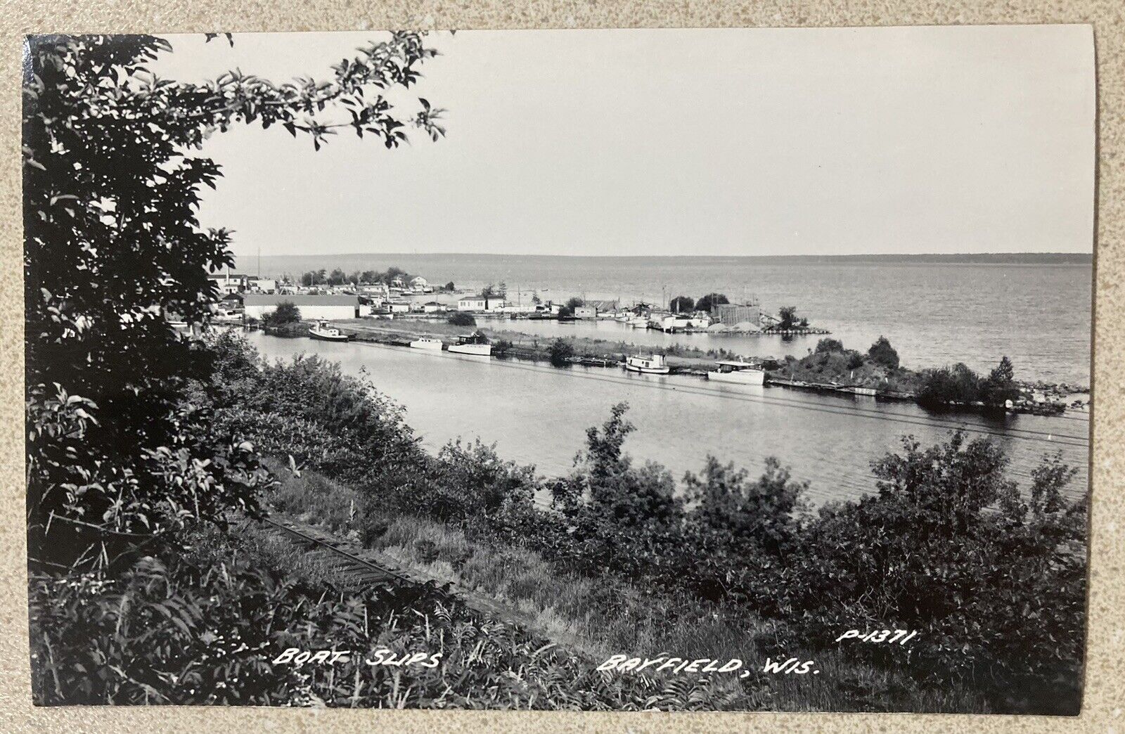 Bayfield Wisconsin WI Postcard pc rppc Boat Slips Docks Unused