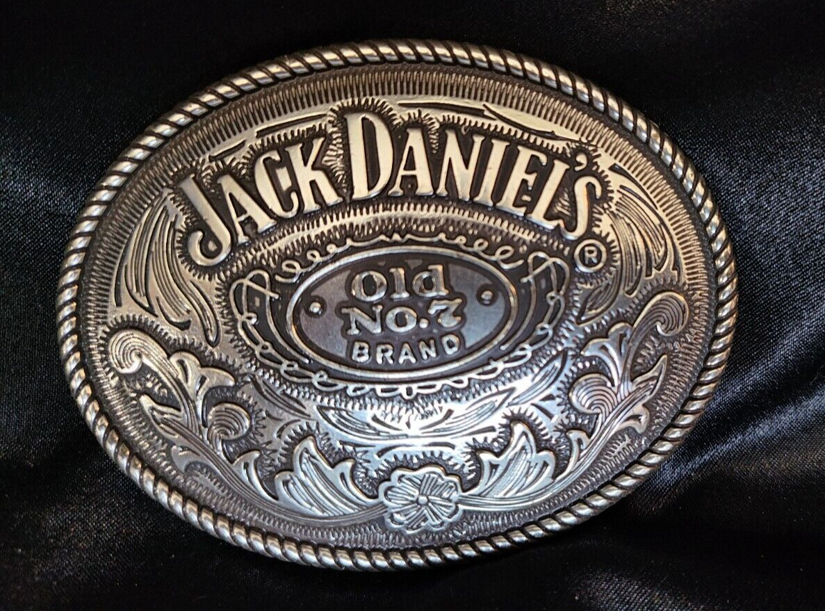 Vintage Jack Daniels Old No. 7 Brand 2005 cowboy style Belt Buckle Silver LIT