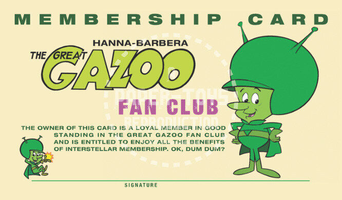 THE GREAT GAZOO FAN CLUB MEMBERSHIP CARD