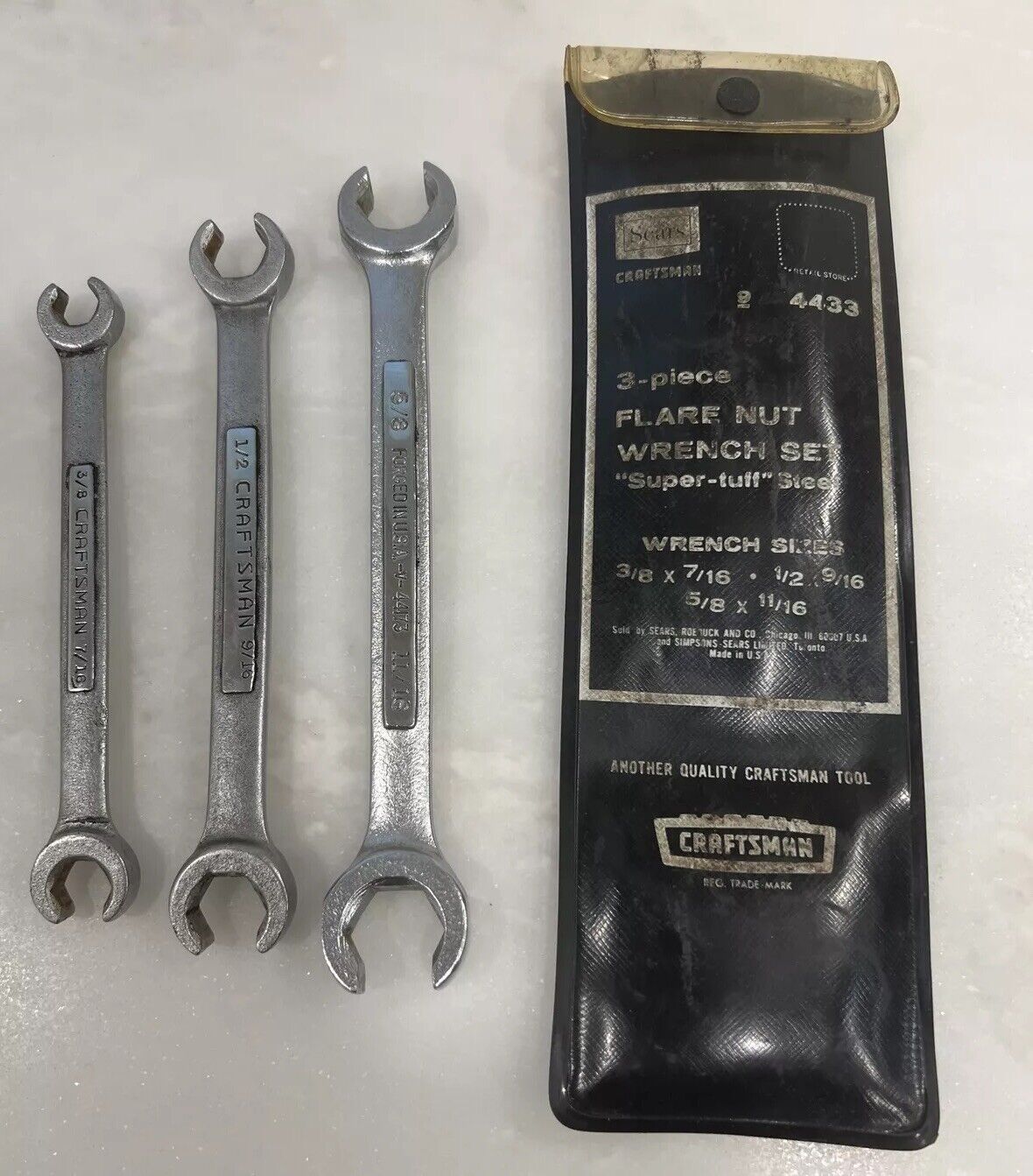 SEARS Craftsman V Series Flare Nut Wrench 3pc Set & Pouch 9-4433 Vintage Quality