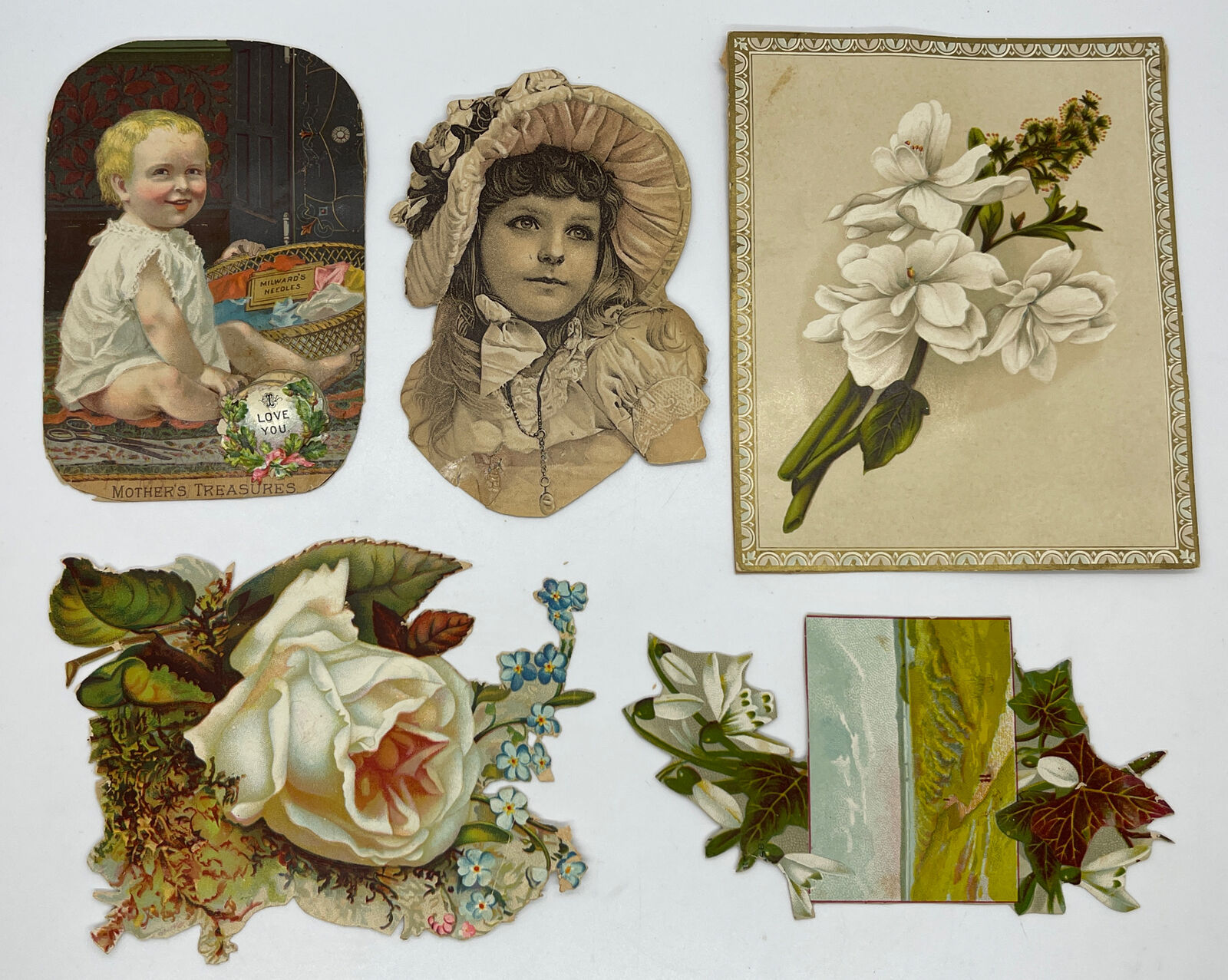 C. 1880s Antique Victorian Paper Trade Card Cutouts Scrapbooking Lot Girl  20-A