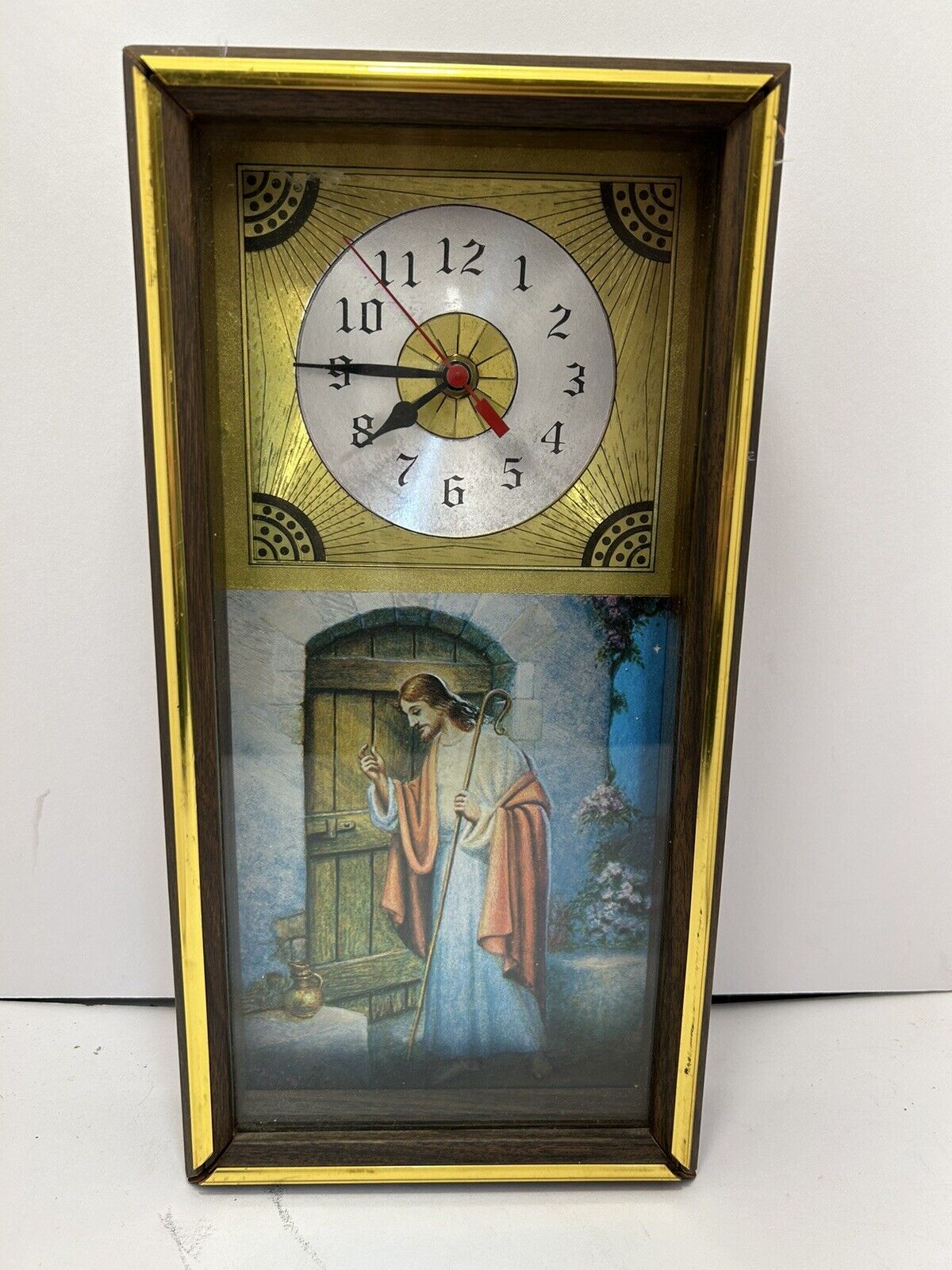 Clock Vintage 1983 Foil Jesus Knocking On Door Quartz Clock 14x7 WORKS