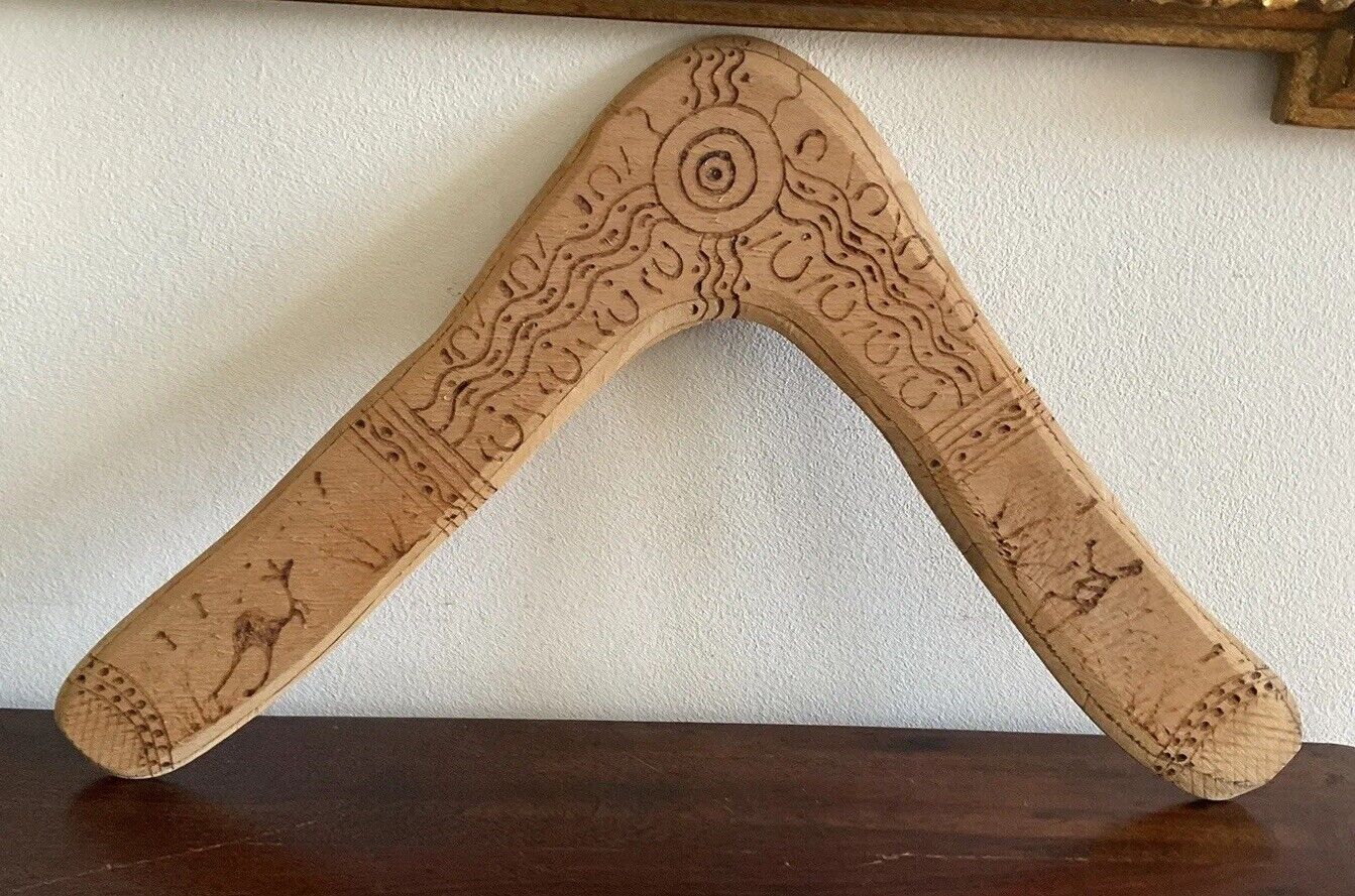 Fantastic Carved Wooden Boomerang- Signed 2006