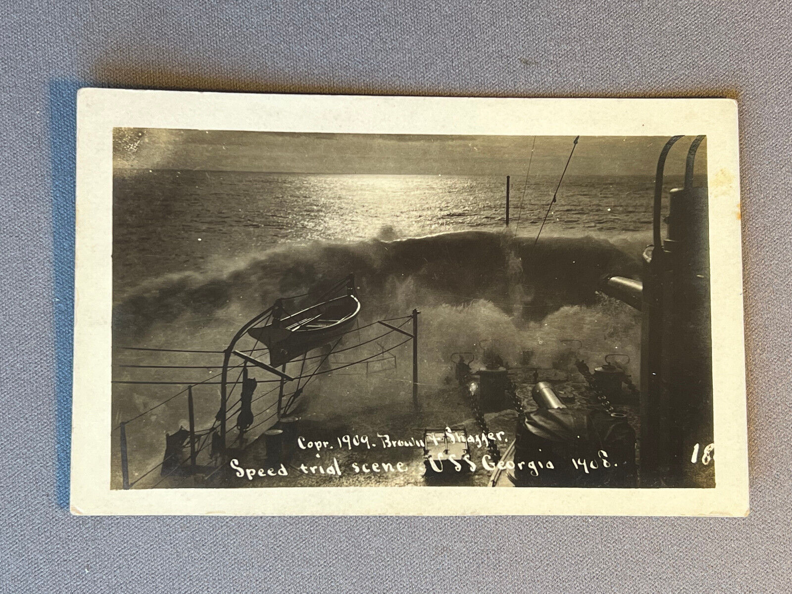 Onboard The U. S. S. Georgia Warship During Speed Trials, RPPC, 1909
