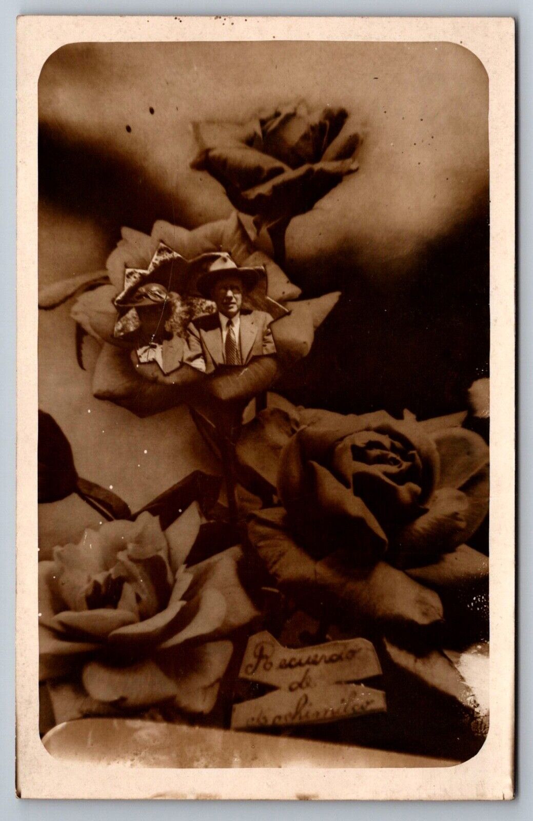 RPPC Postcard Loving Couple Man Women Masked Into Roses Unique Beautiful Floral