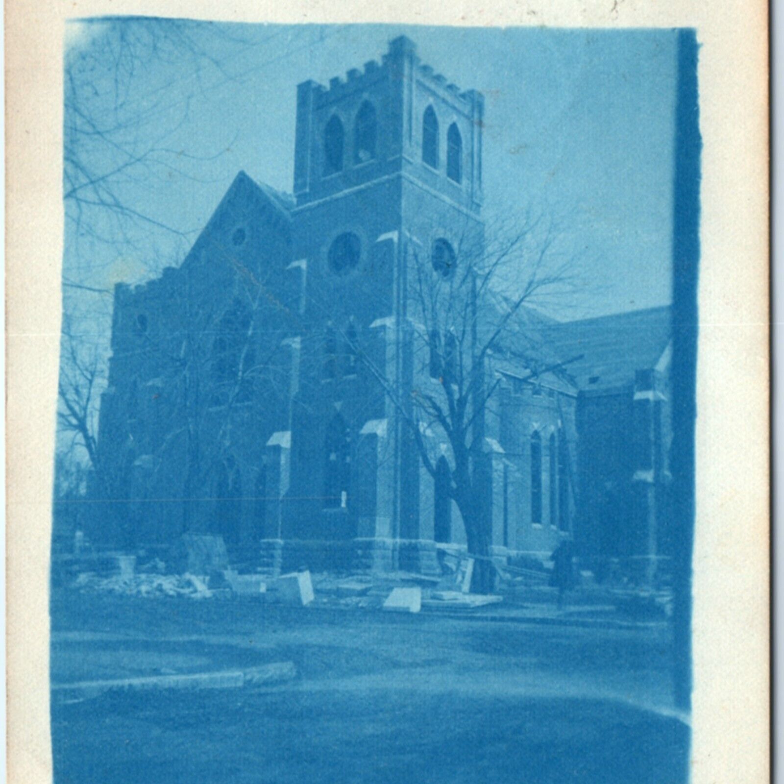 1908 Cyanotype Kansas Church Construction RPPC Real Photo RPO Cancel KS PC A137