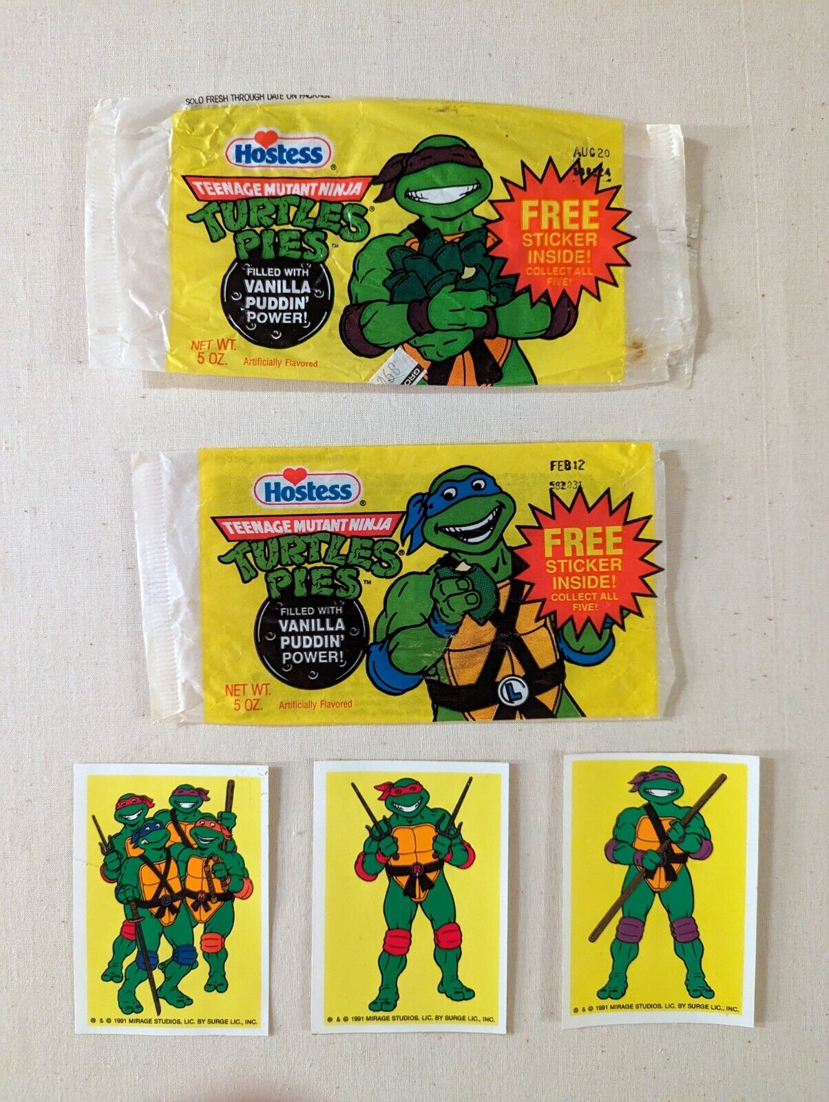 Teenage Mutant Ninja Turtles TMNT Rare Hostess Pie Wrapper VTG 1990 & Stickers