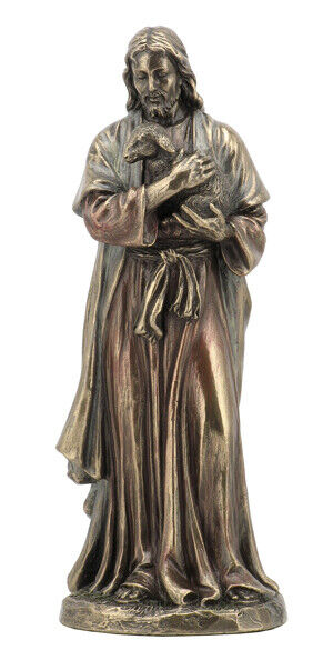 Cold Cast Bronze Jesus Holding A Lamb Figurine Statue Home Decor