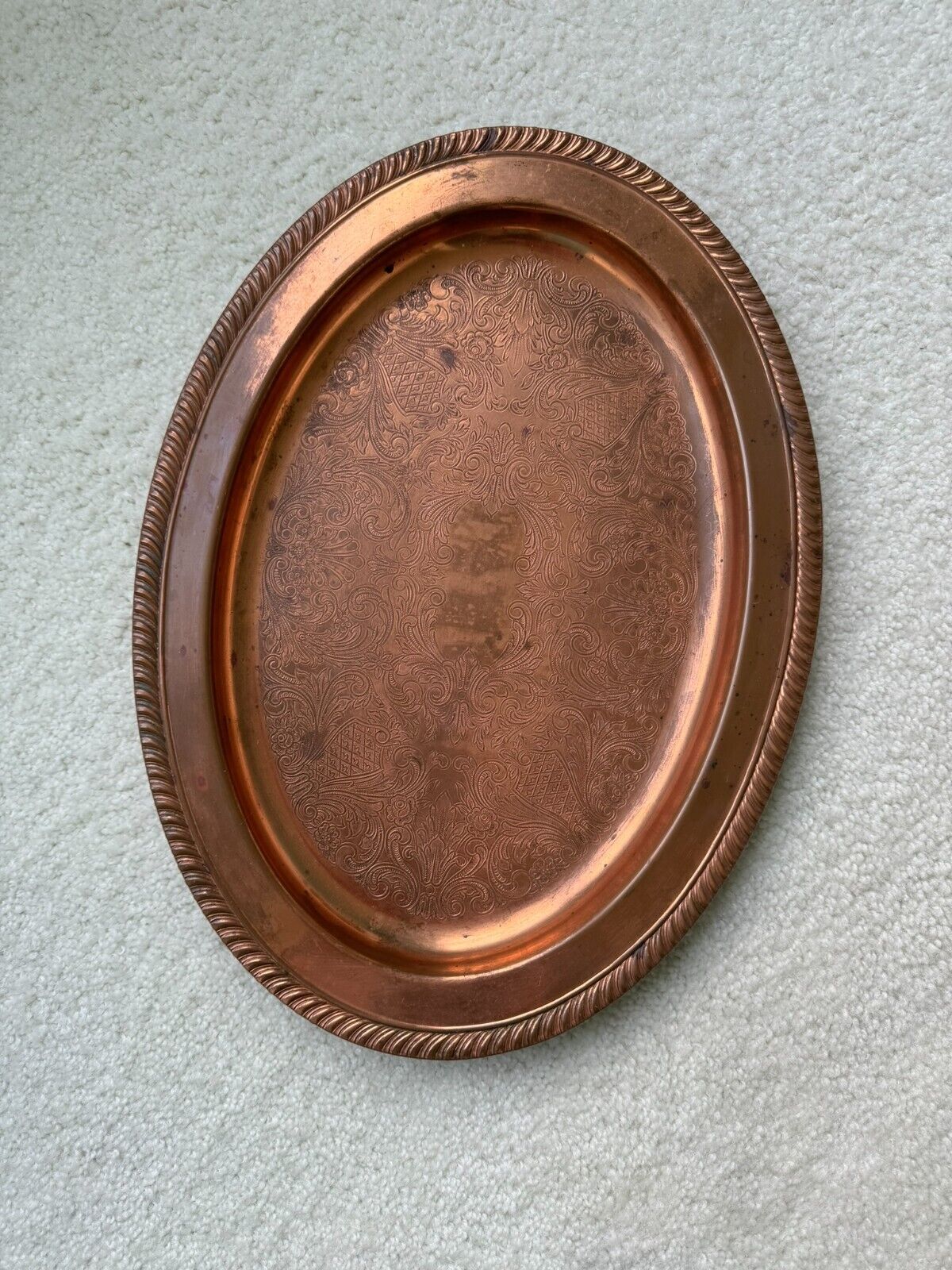 Vintage 1970s Arts and Crafts Mission Copper Oval Large Serving Tray Platter 16\