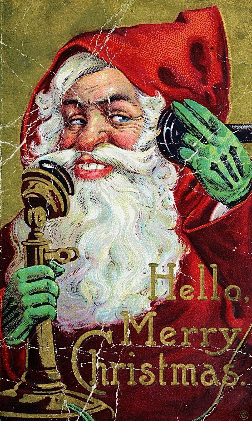 c.1910 Santa on Telephone Christmas Postcard Color Lithograph #95