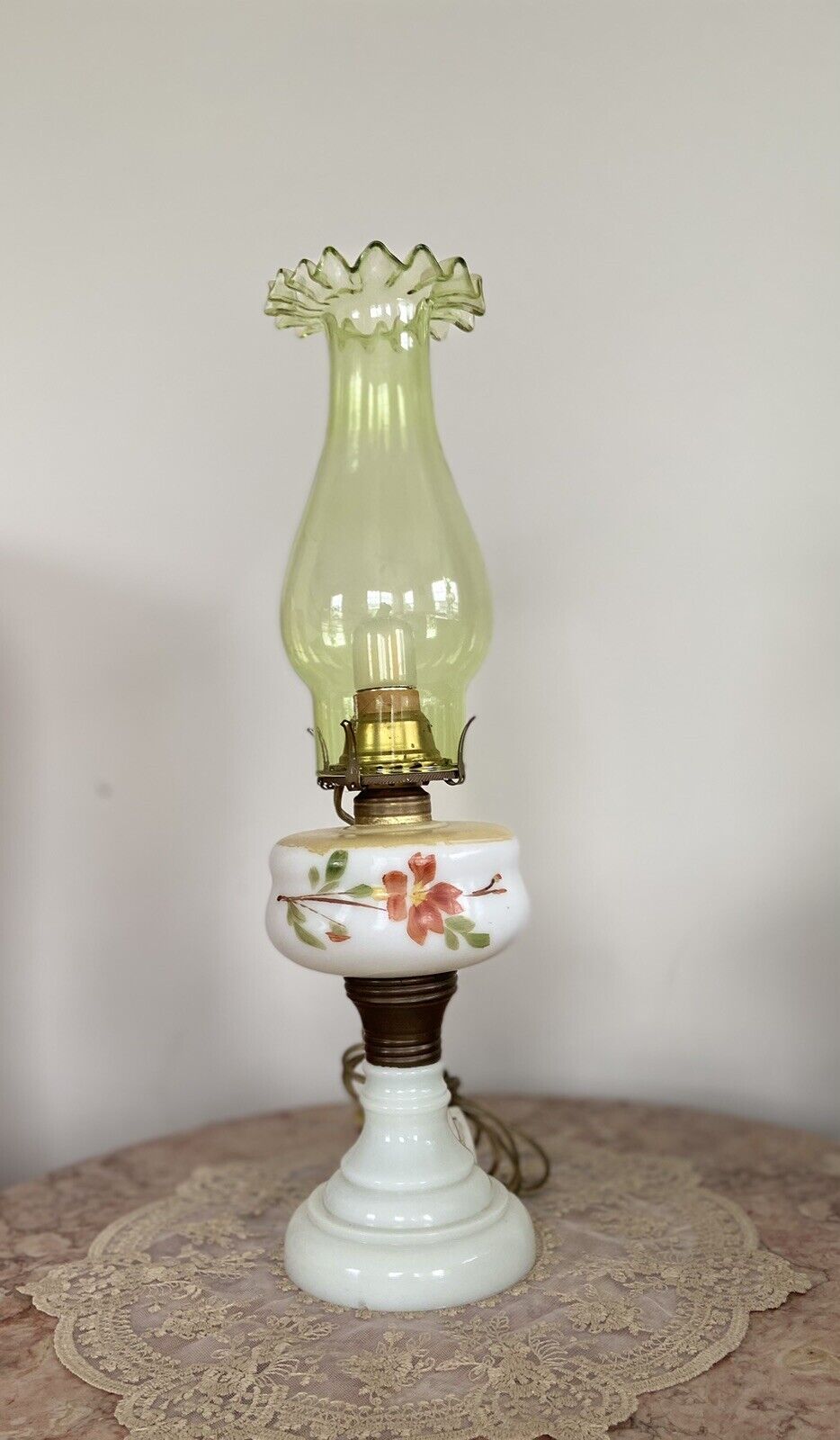 Antique Victorian Milk Glass Oil Kerosene Lamp