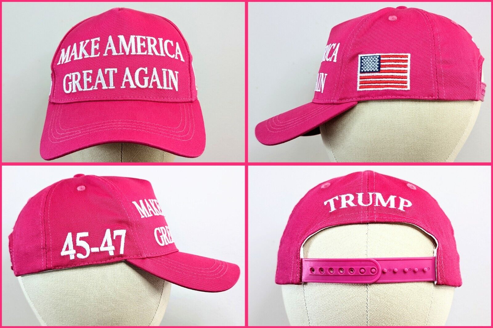 Hot Pink & White Official Trump 45-47 Make America Great Again 2024 MAGA Hat