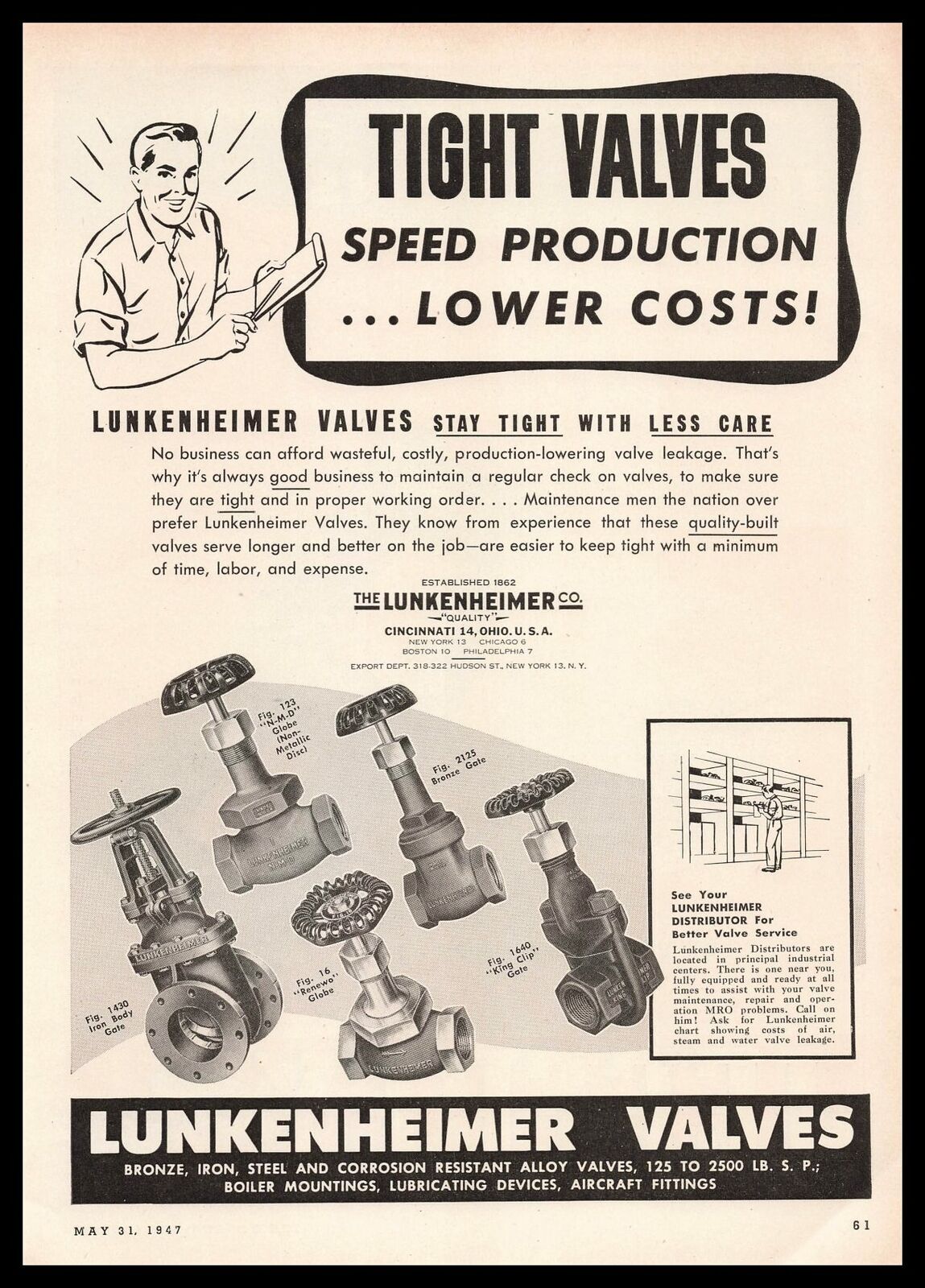 1947 The Lunkenheimer Company Cincinnati Ohio Oil & Gas Valves Vintage Print Ad