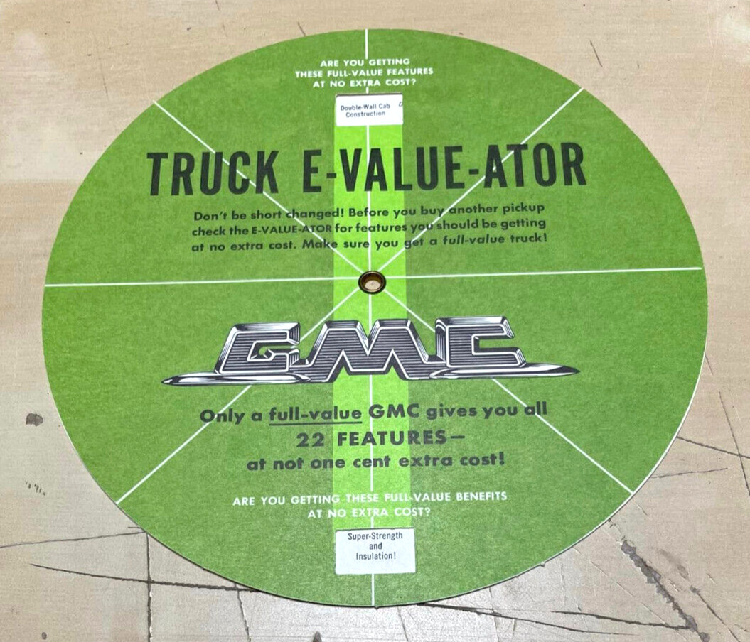Vintage Original GMC Pickup Truck E-Value-Ator Advertisement Marketing Tool