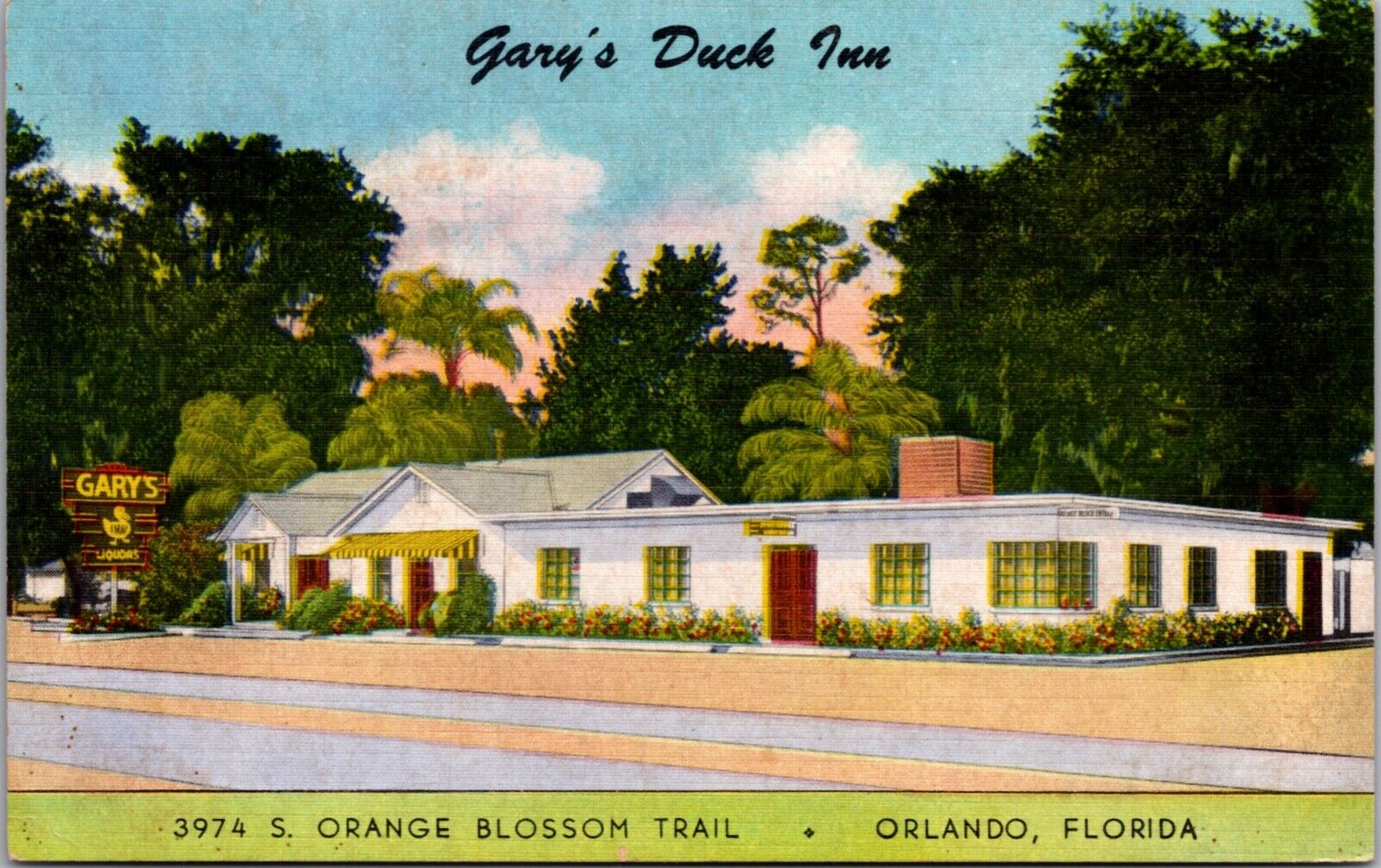 Linen Postcard Gary\'s Duck Inn 3974 S. Orange Blossom Trail in Orlando, Florida