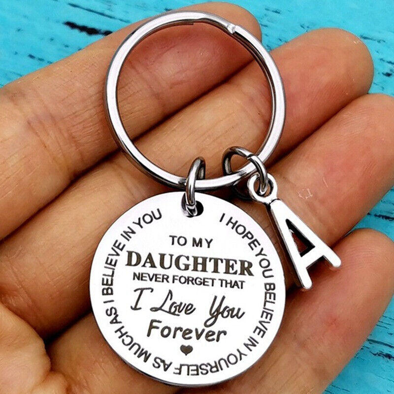 26Pc Mix Letters To My Daughter Keychain Diy Car Keyring Stainless Steel Jewelry