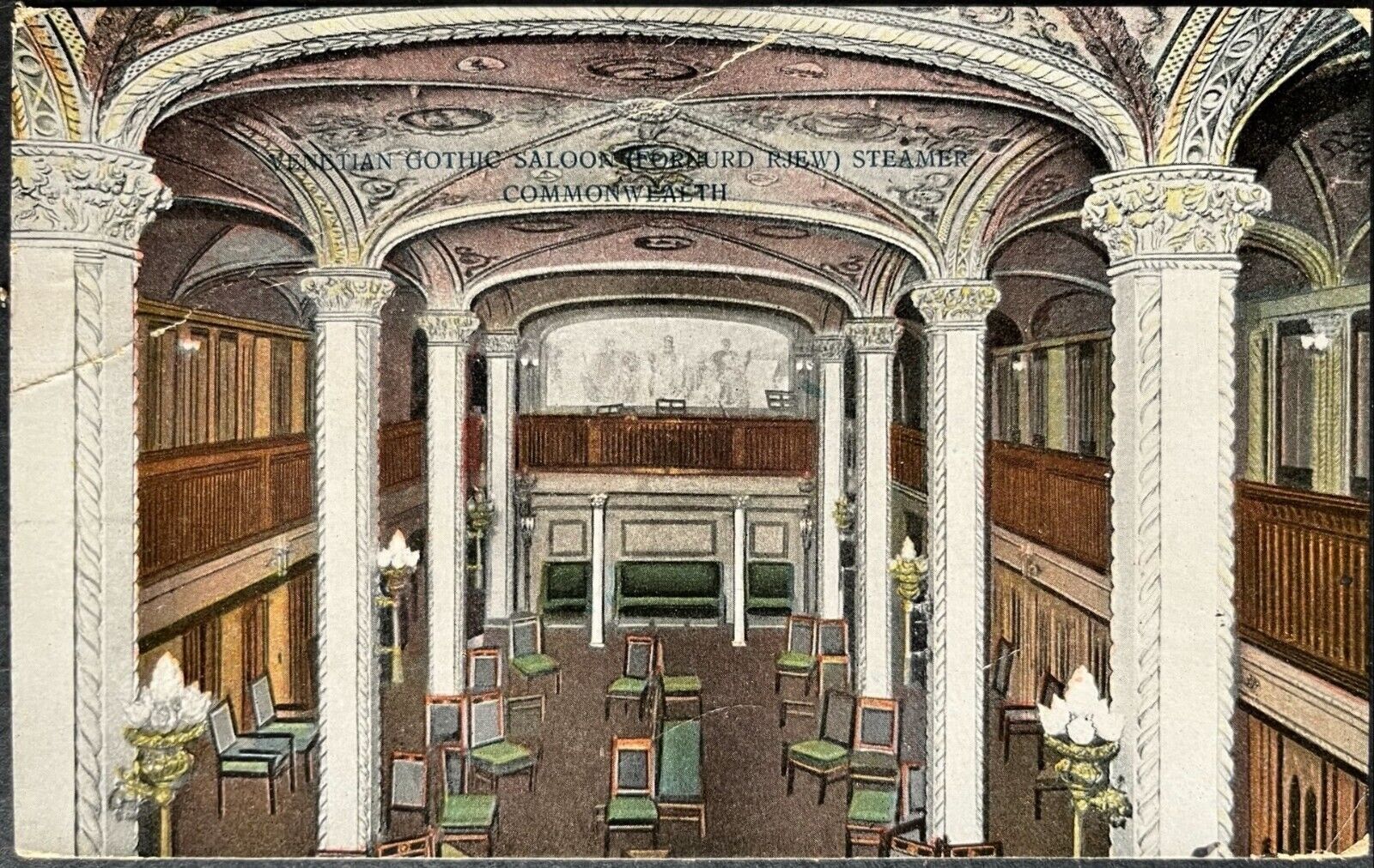 1911 Steamer Commonwealth PC Venetian Gothic Saloon, ship interior