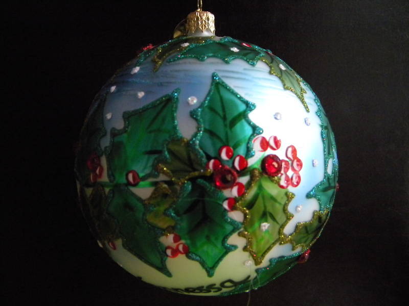 Christopher Radko Bird and Holly Glass Ornament 