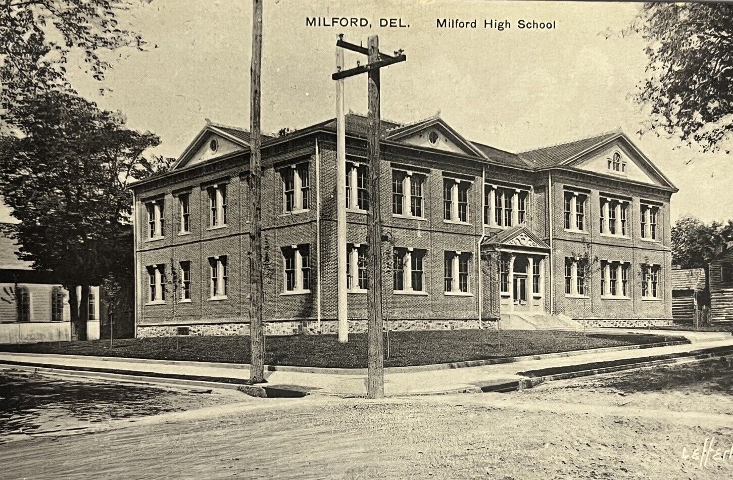 RPPC Postcard Milford Delaware Milford High School Lefferts 1909 VG