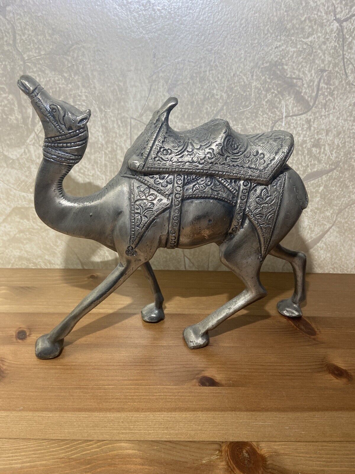 Big Vintage Silver On Bronze Desert Camel Decorative Statue