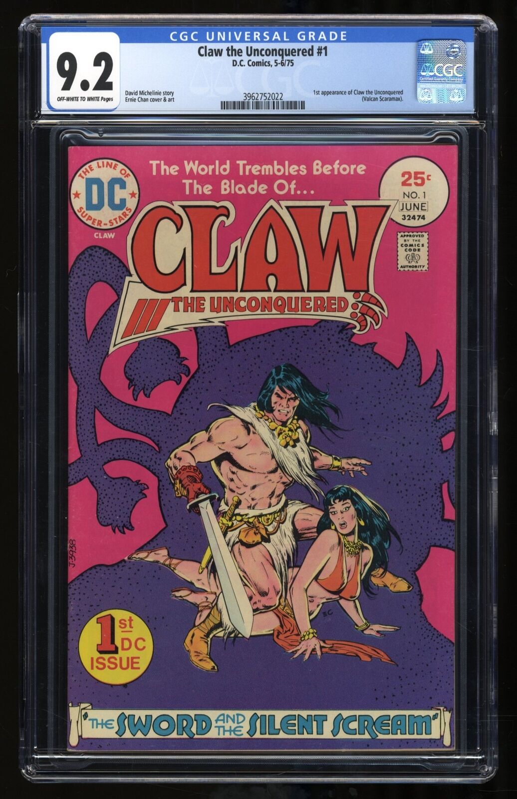 Claw the Unconquered #1 CGC NM- 9.2 Off White to White DC Comics 1975