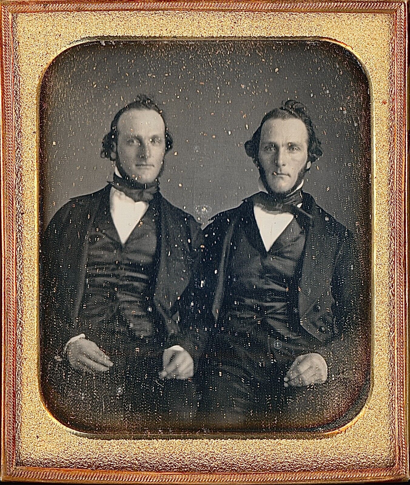 Twin Brothers With Long Sideburns Matching Suits 1/6 Plate Daguerreotype S740