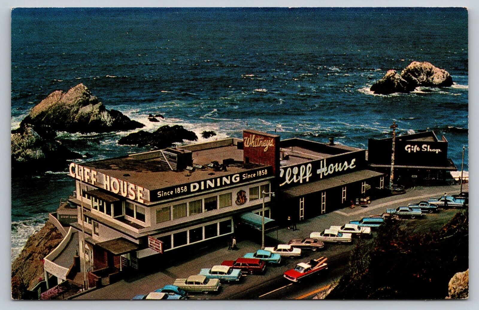 Postcard Chrome San Francisco Cliff House & Seal Rocks Ariel Cars Dining A18