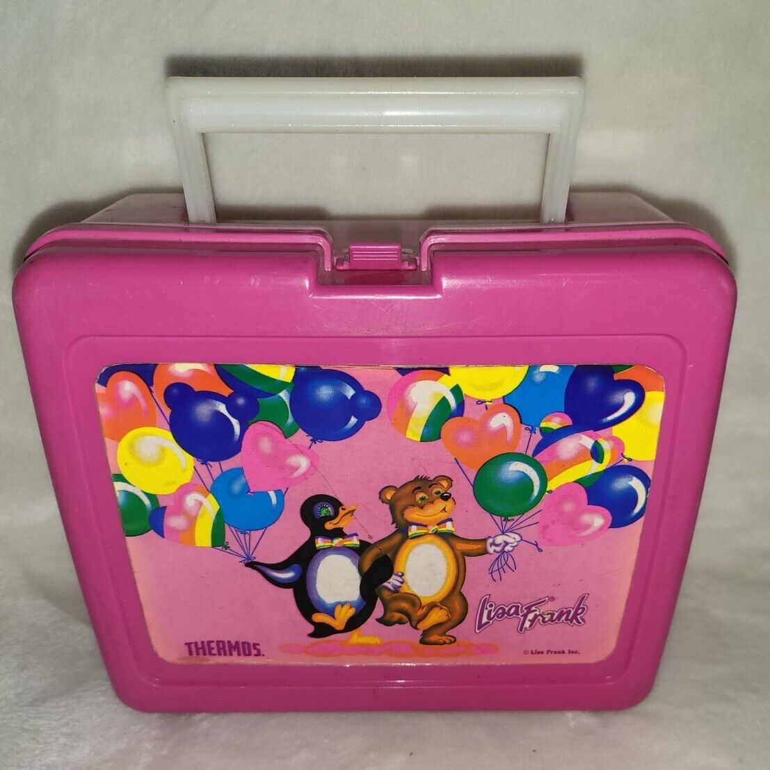 Vintage Lisa Frank Penguin Bear Balloons Plastic Lunch Box USA 1980’s Pre-Owned