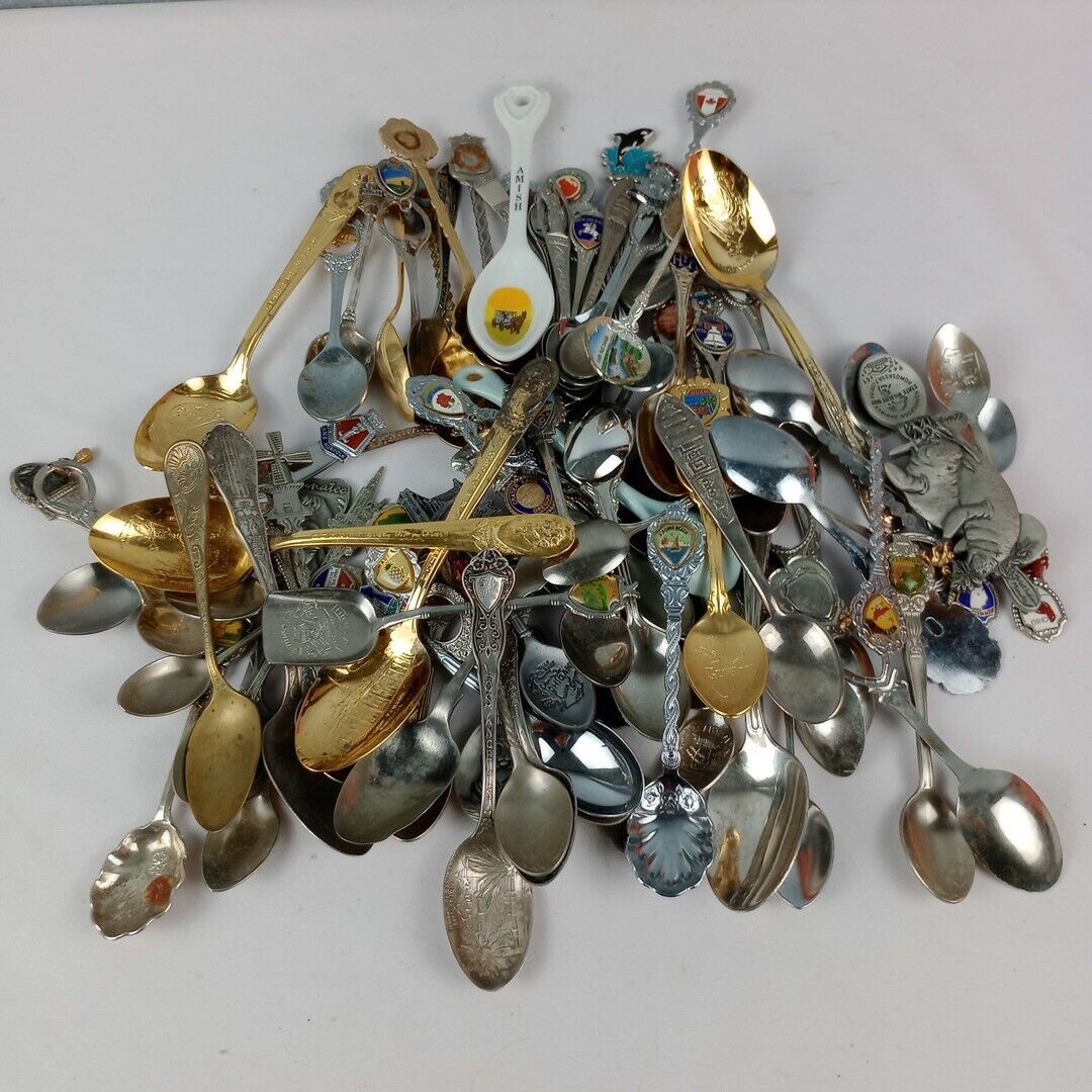 Lot Of 80+ Collectible souvenir Spoons Foreign And Domestic Wide Variety Plated