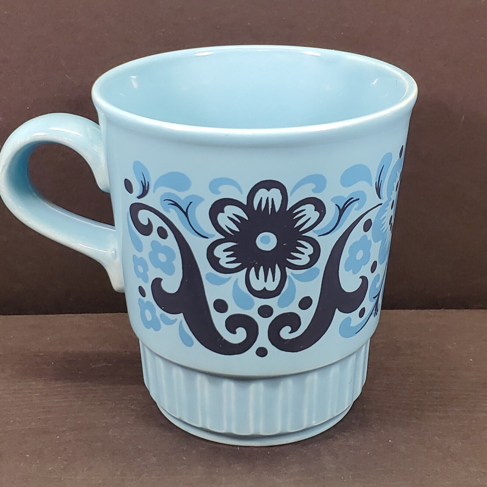 Royal Alma Ironstone Staffordshire England 1960\'s Blue Coffee/Tea Cup Mug Flower