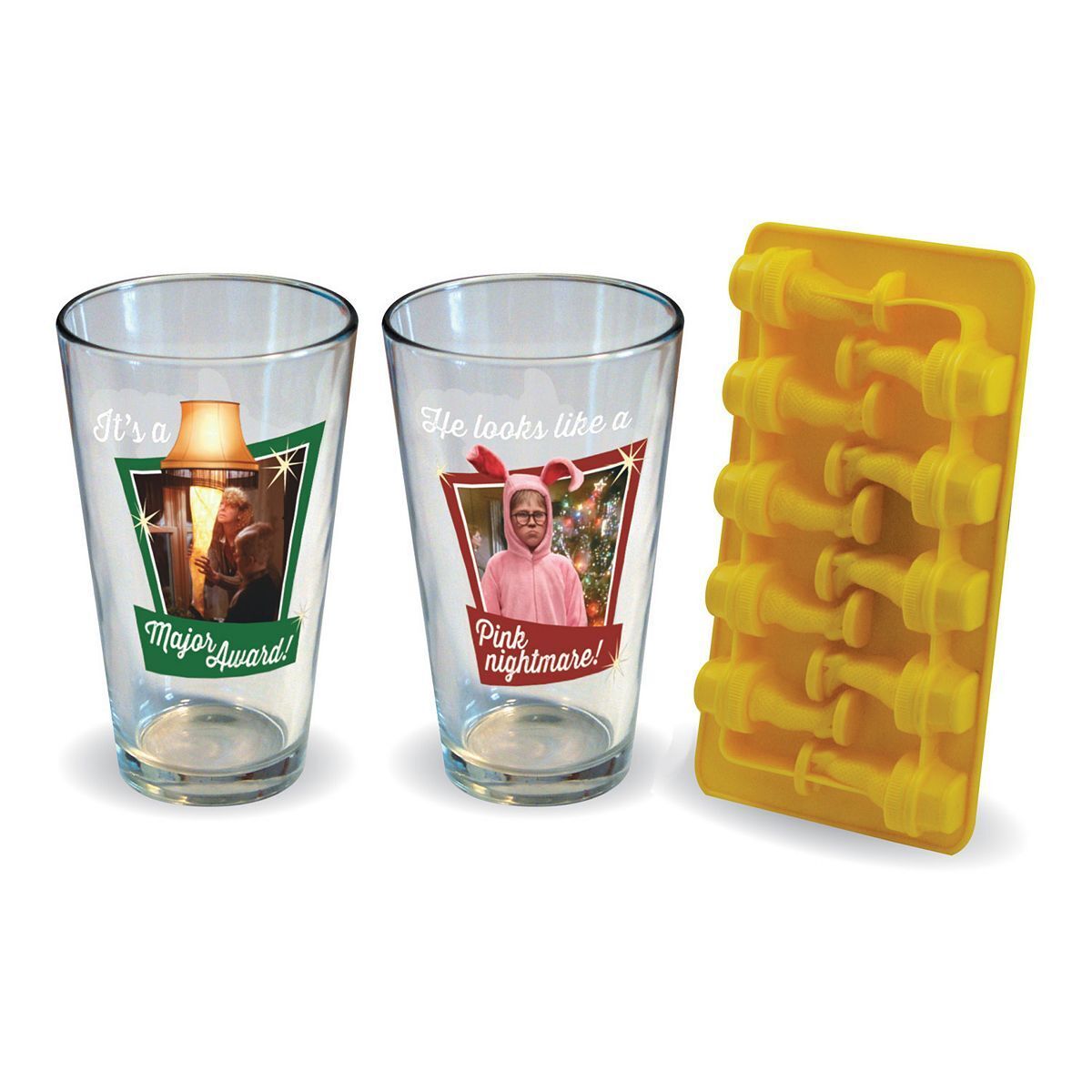A Christmas Story 3pcs Set - 2 16oz Glass & Ice Cube Tray Collectible - NEW