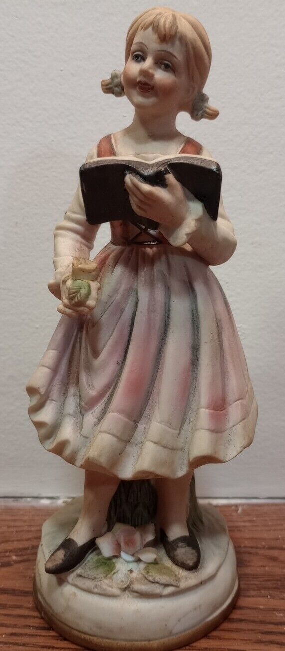 Vintage Hand Painted Figurine  Women Caroler With Rose As Is - Rare Find