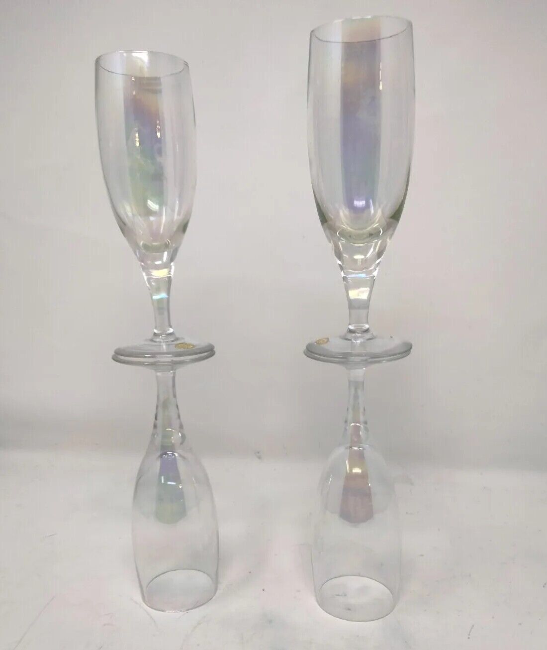 6 Inch Heavy Lead Irridescent Flute Glasses