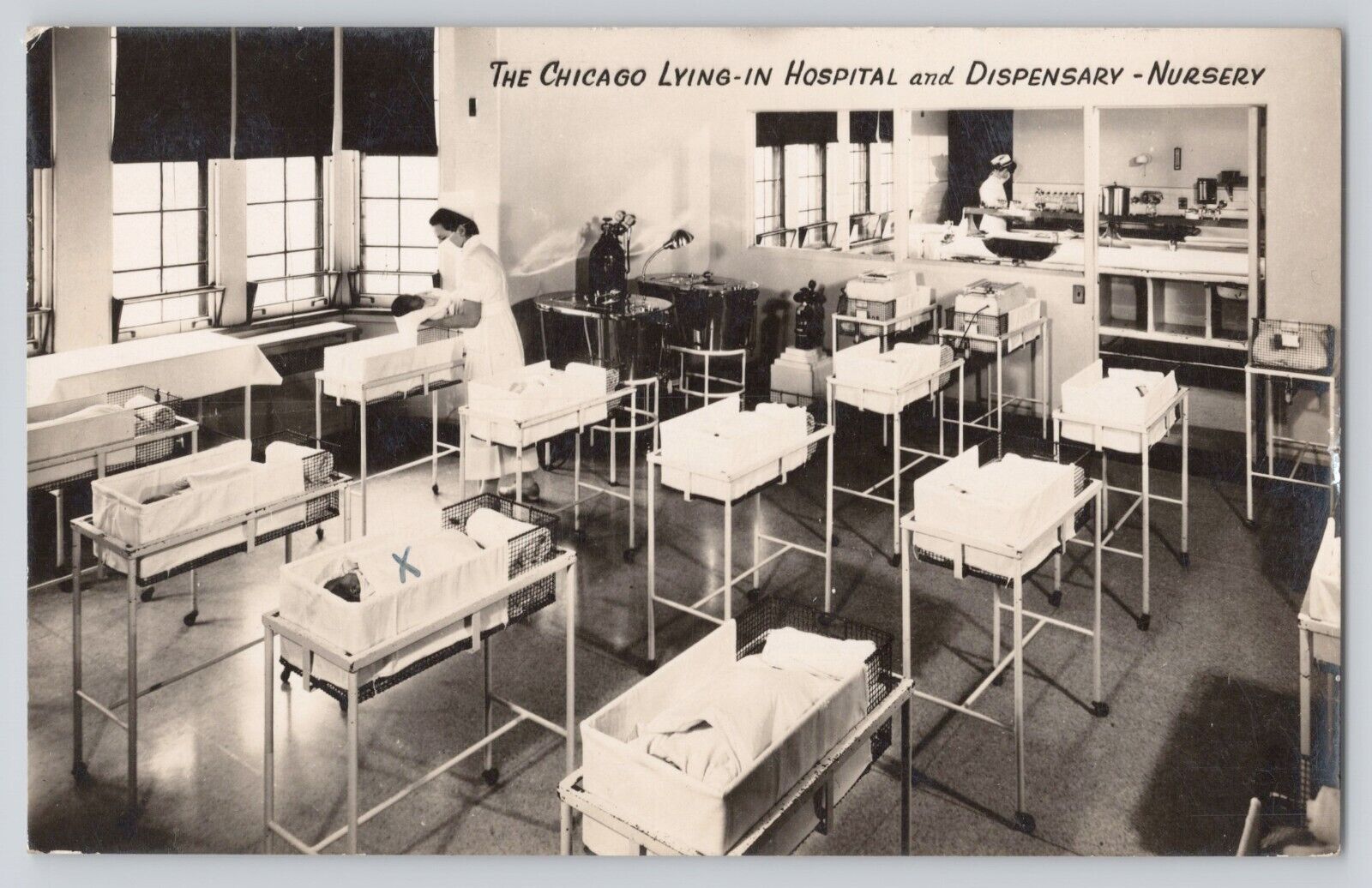 Postcard RPPC Photo Illinois Chicago Hospital Nursery Dispensary Newborn Babies