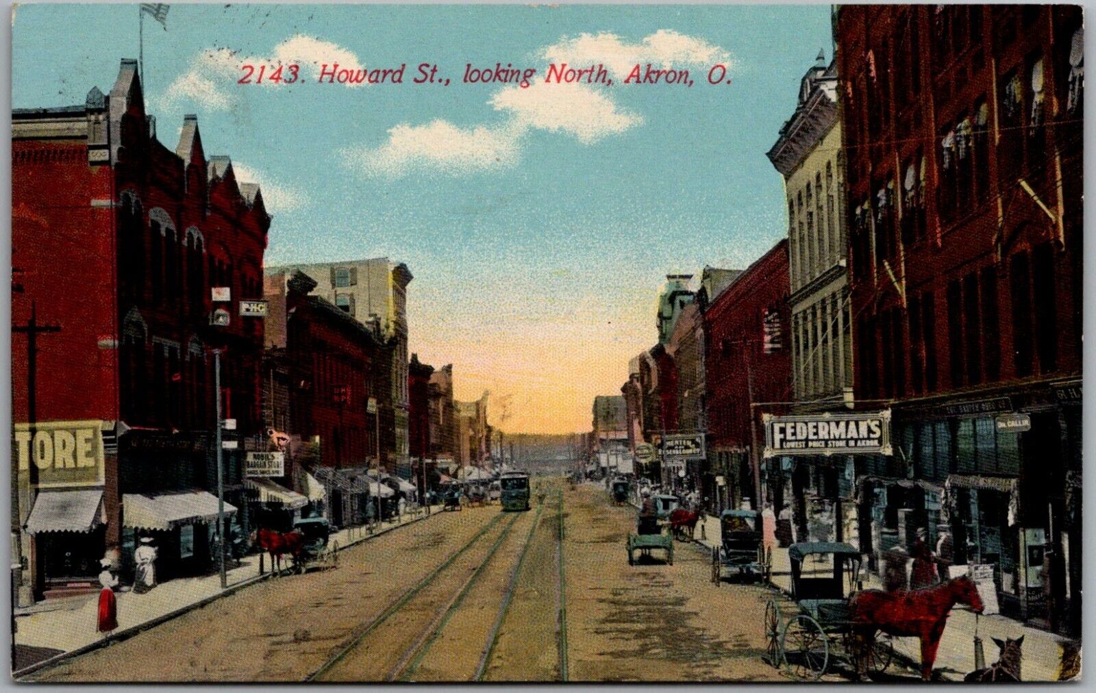 Postcard Howard Street, Looking North; Akron, Ohio 1911 Federman's Ep